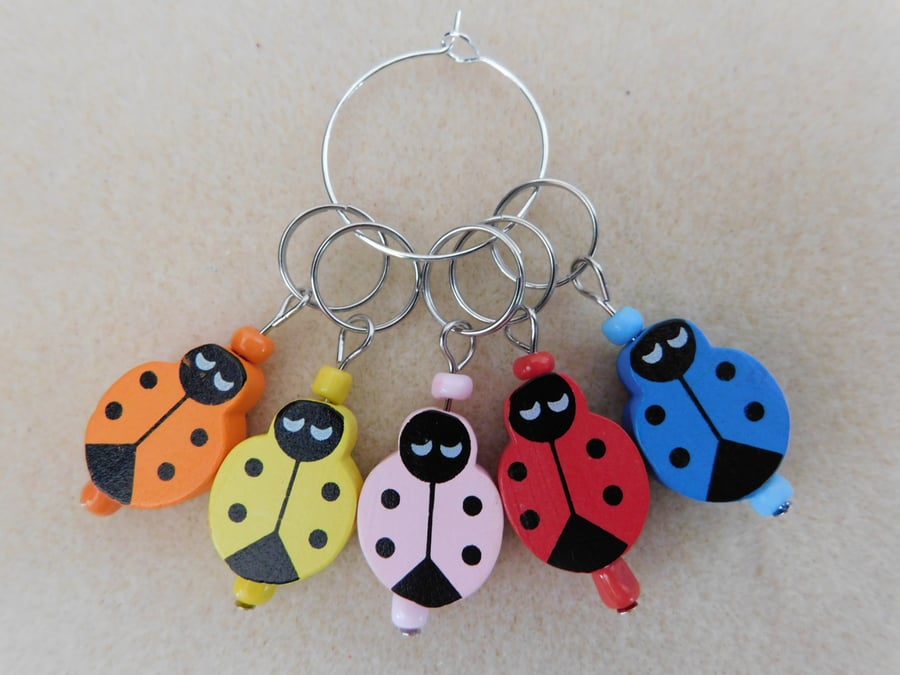 Knitting Stitch Markers Ladybirds Ladybugs Set of 5