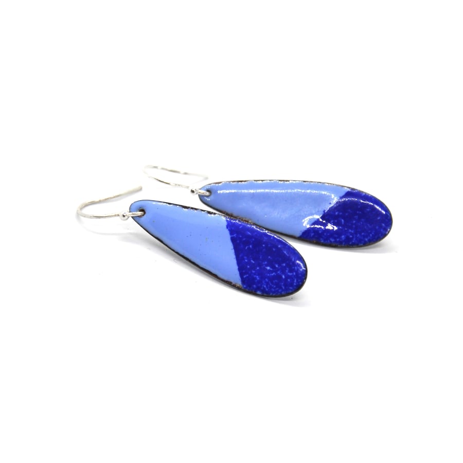 Blue enamel colour block drop earrings