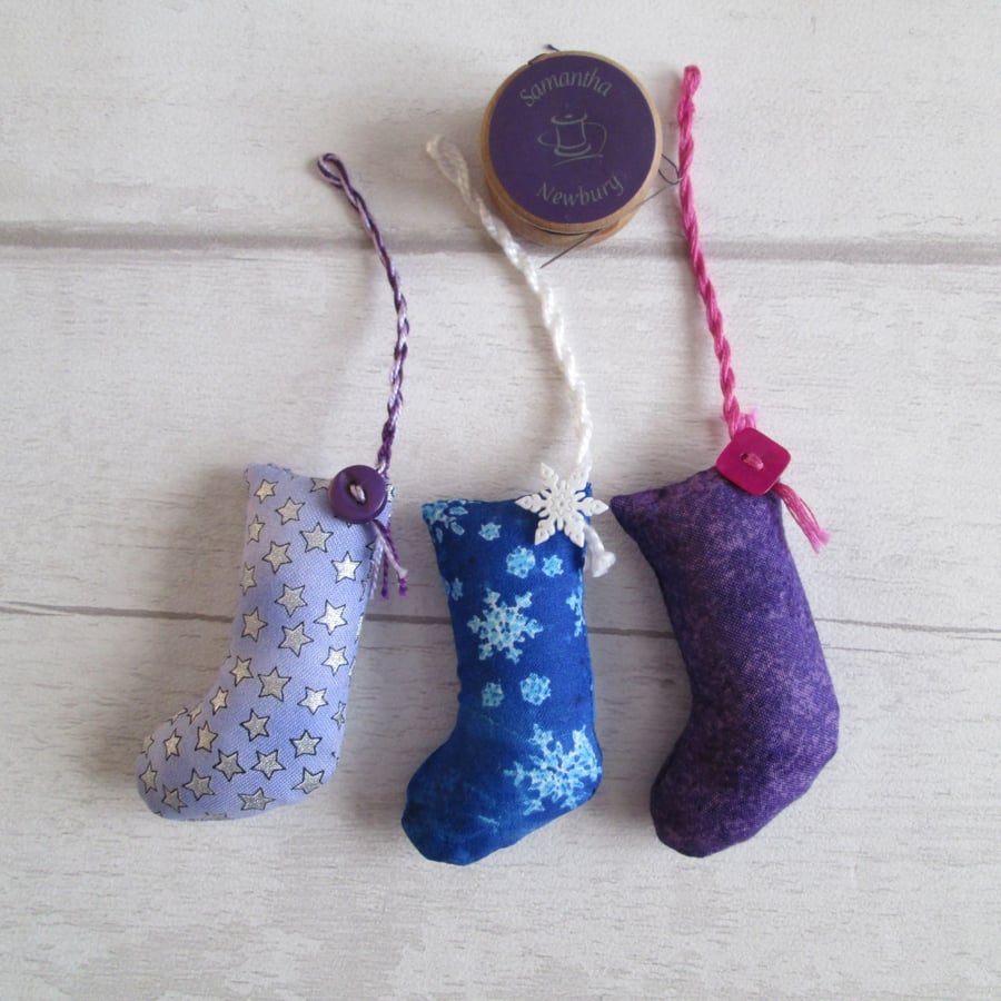 SOLD - Scrapbox Stockings - Mini Stocking Christmas Decorations, Frosty Colours