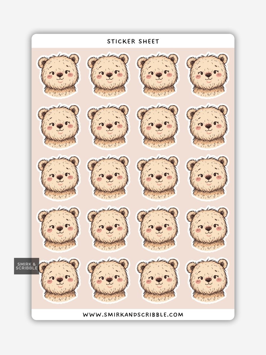 Image of Funny Vinyl Sticker Sheet For Adults - Cute Bear Face