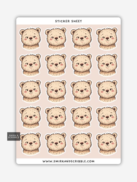 Funny Vinyl Sticker Sheet For Adults - Cute Bear Face