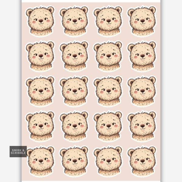 Funny Vinyl Sticker Sheet For Adults - Cute Bear Face