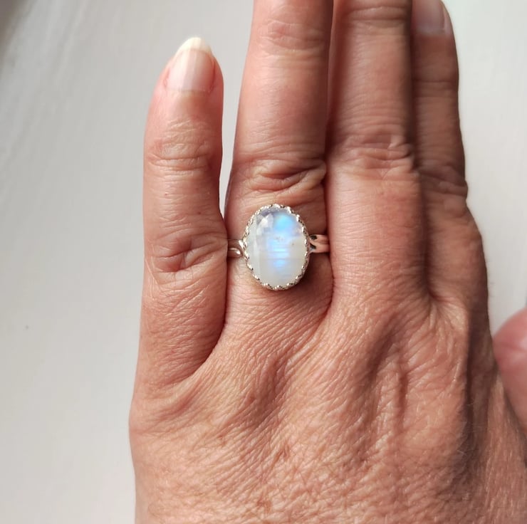 Sterling Silver Blue Flash Moonstone Adjustable... - Folksy