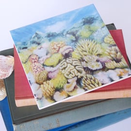 Coral Reef Artwork Ceramic Tile Trivet with Cork Backing