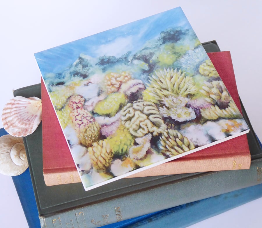 Coral Reef Artwork Ceramic Tile Trivet with Cork Backing