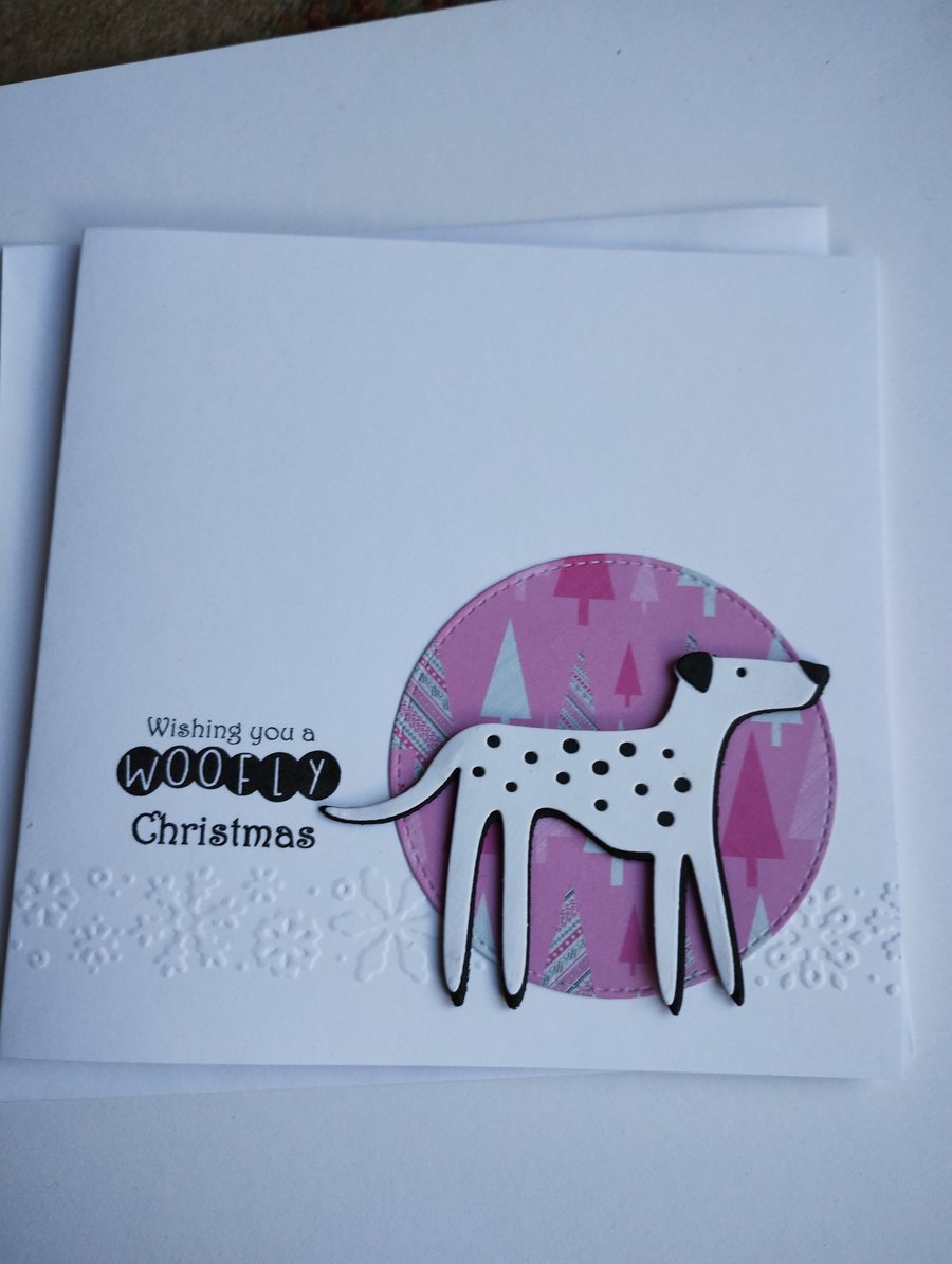 Dalmation Christmas Card - Wishing you a woofly Christmas 