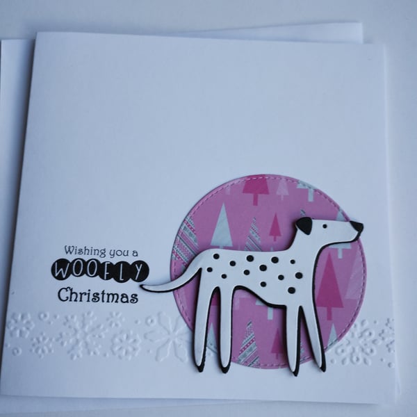 Dalmation Christmas Card - Wishing you a woofly Christmas 
