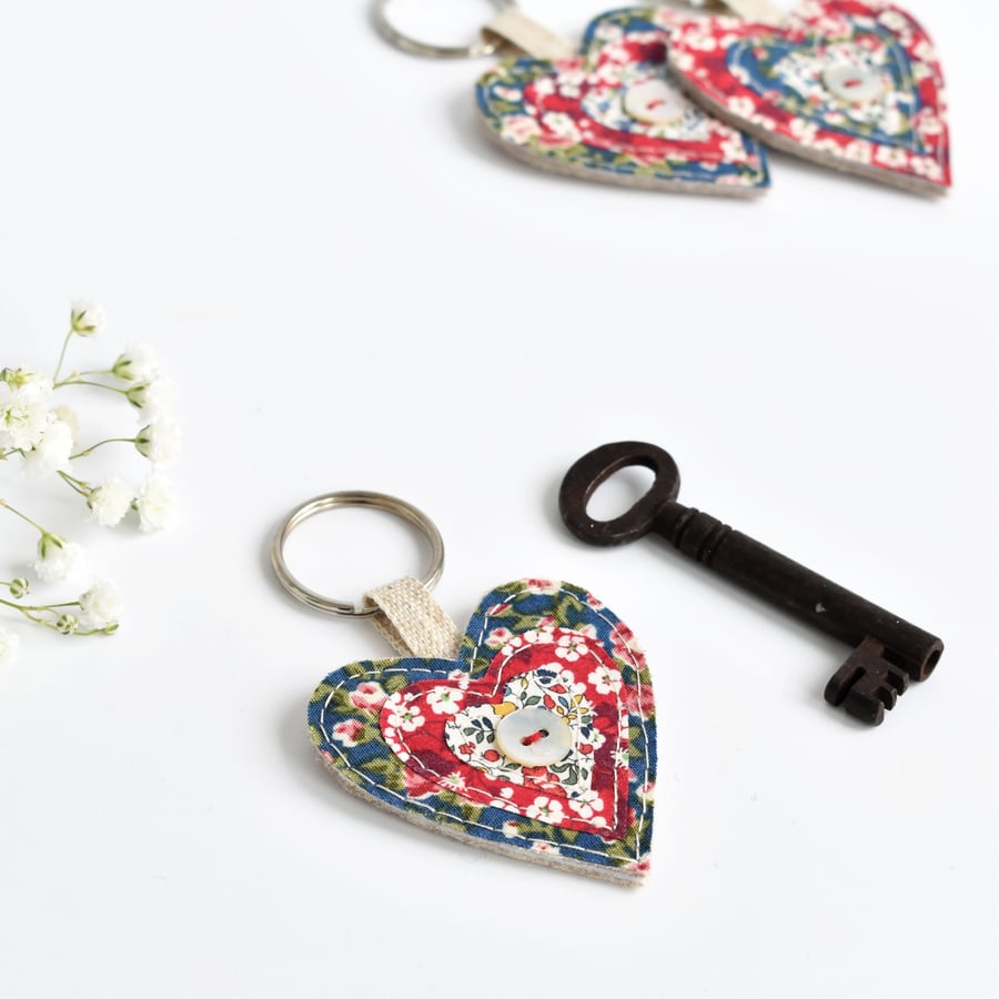 Heart keyring, heart keychain, embroidered heart key ring, house warming gift