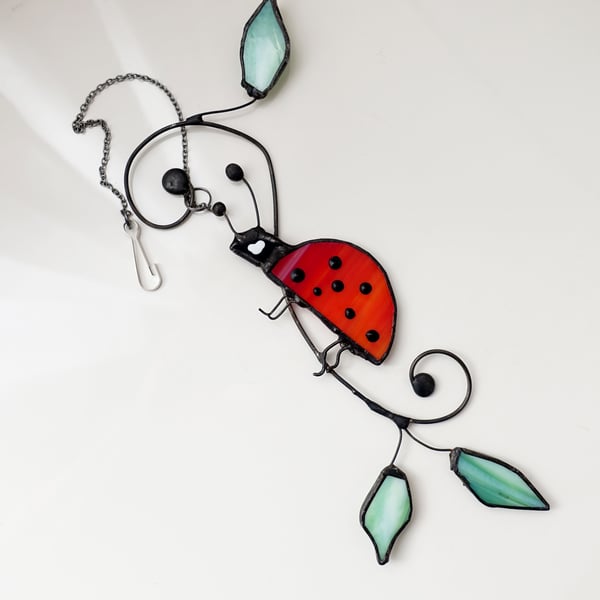 Ladybird Stained Glass Suncatcher -Home Garden Gift