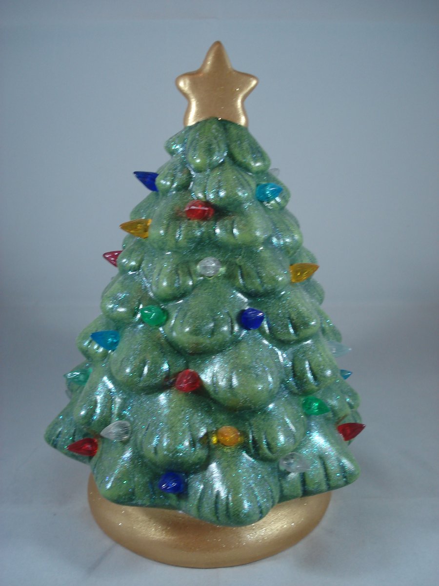 Green Ceramic Xmas Christmas Tree Tealight Candle Holder Ornament Decoration.