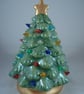 Green Ceramic Xmas Christmas Tree Tea Light Candle Holder Ornament Decoration. - Image 1