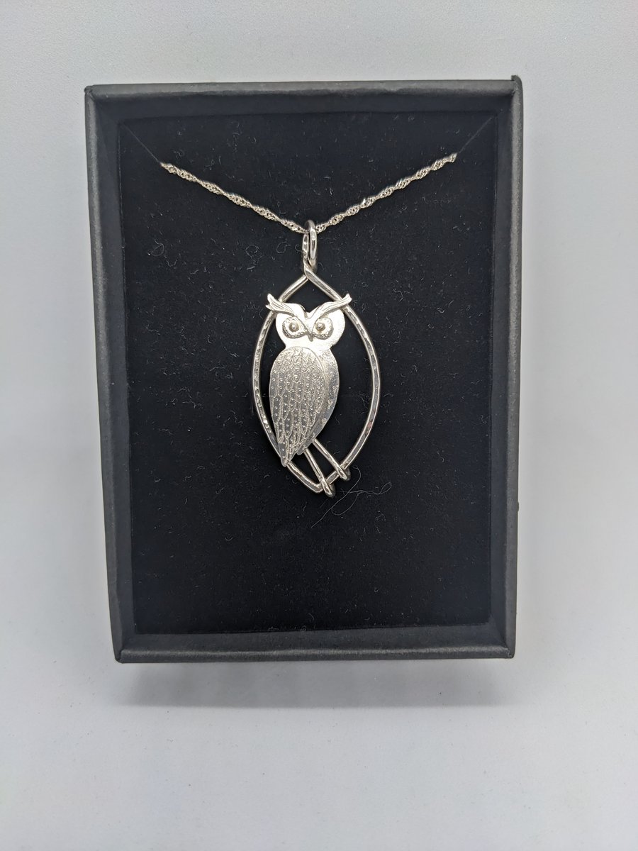 Silver owl pendant, Unique owl pendant, Original owl pendant, Unique owl jewelle