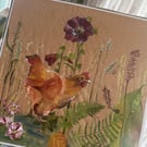 Dorothy Hen and Hollyhock on Brown. Giclee Art Print 