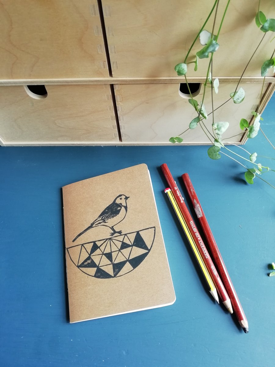 Pied Wagtail on Geometric Bird Bath Notebook