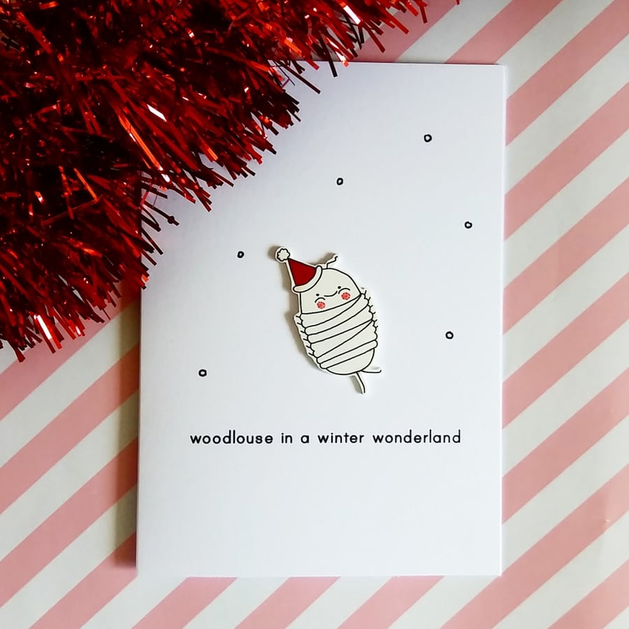woodlouse in a winter wonderland - handmade christmas card