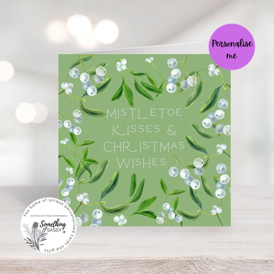 Personalised Mistletoe Kisses Christmas Card 