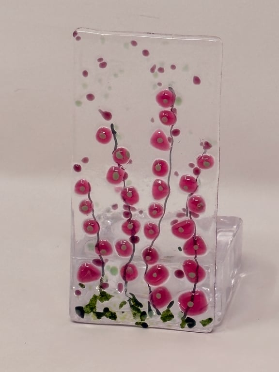 Fused Glass Tea Light Holder - Pink Meadow Flowers