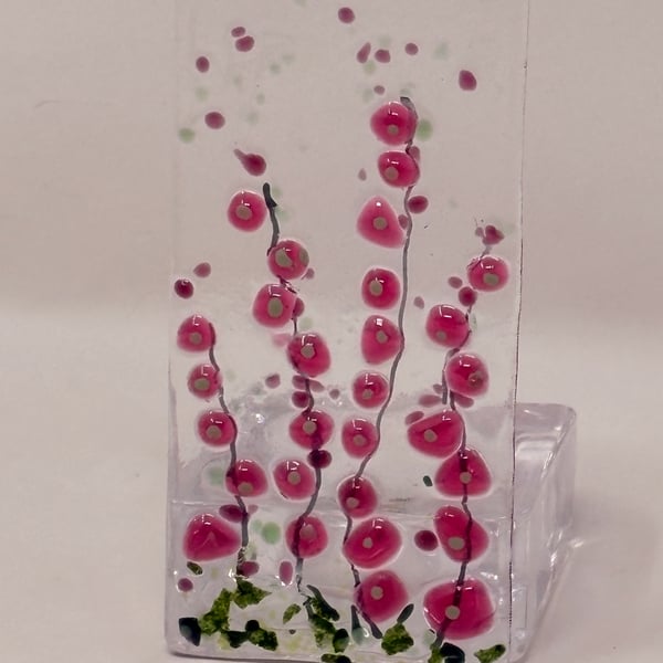 Fused Glass Tea Light Holder - Pink Meadow Flowers