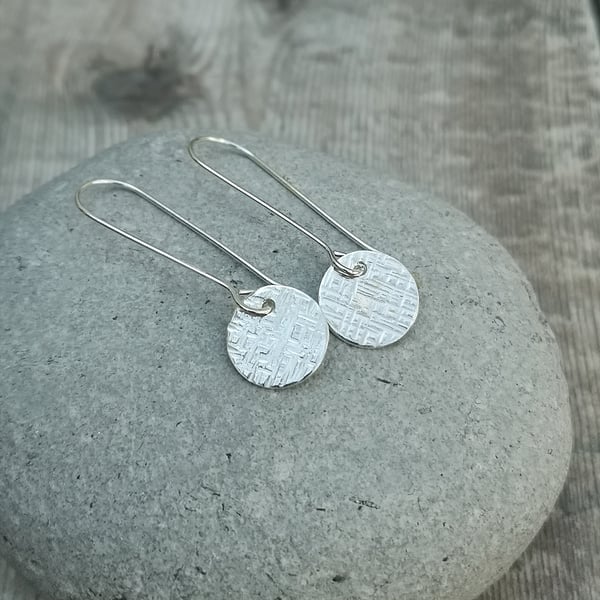 Silver Round Earrings, Sterling Silver Disc Earrings, Long Earrings - SILV072