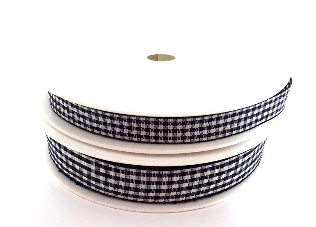 Navy blue Gingham check polyester school uniform ribbon x 3 metres 