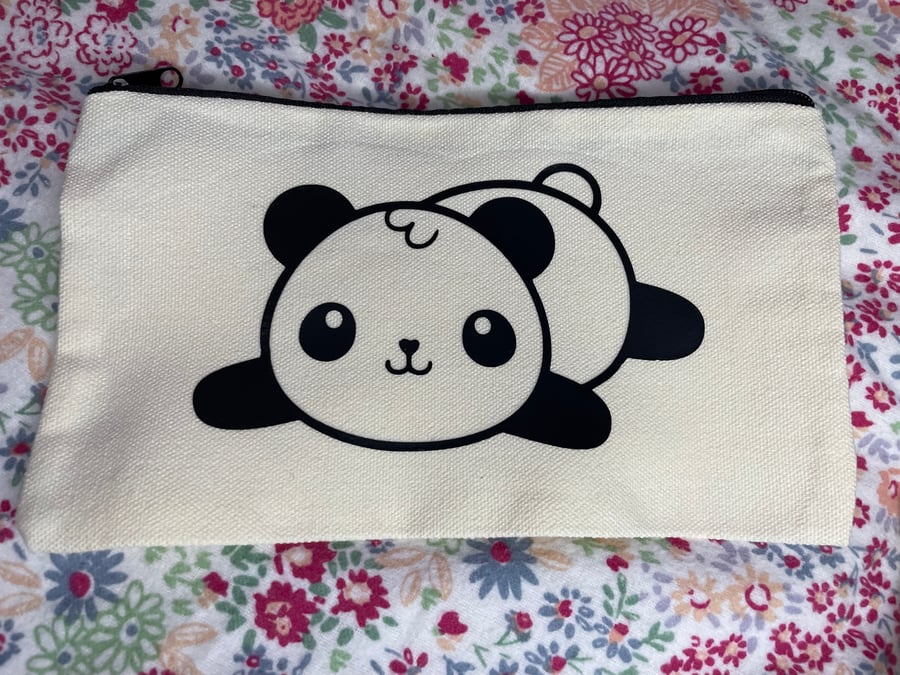 Panda canvas pouch - pencil case, makeup case, chargers or snacks.