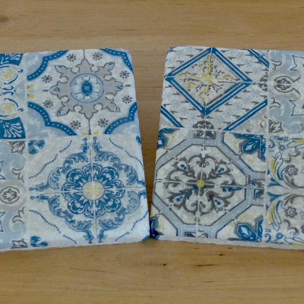 Marble 'Blue & Lemon' Tile Coasters