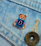 Libra Bear Pin, Handmade Tiny Star Sign Wooden Teddy Badge - Image 3