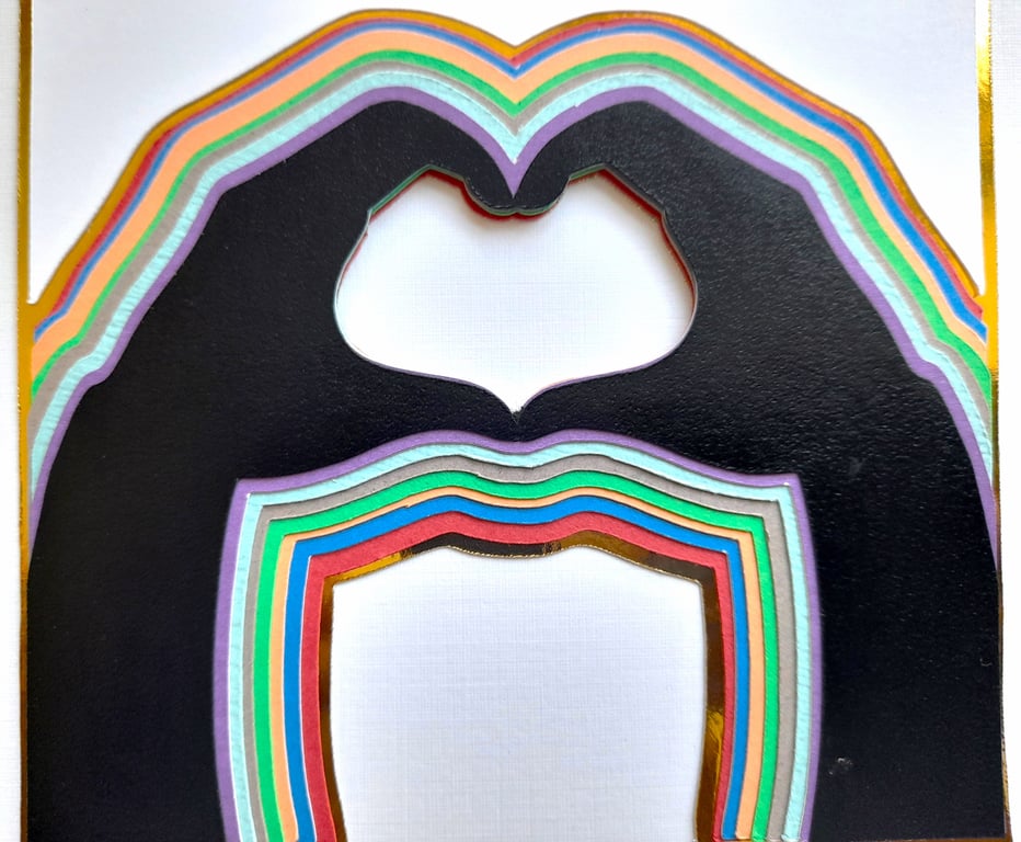 Hand Heart colourful multi layered greetings card