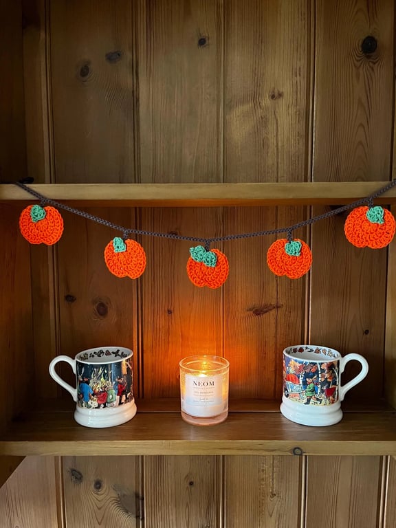 Pumpkin Autumn Crochet Garland Handmade Crochet in Bright Orange