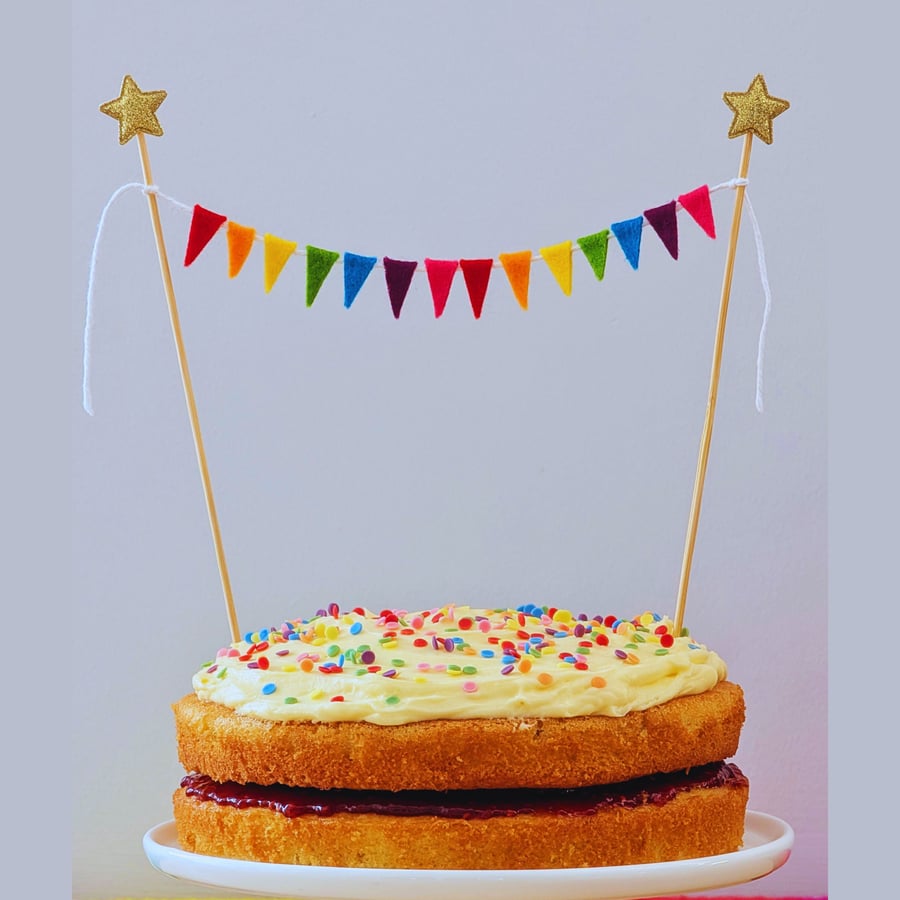 Felt Rainbow Cake Topper Bunting with Mini Isosceles Triangle Flags