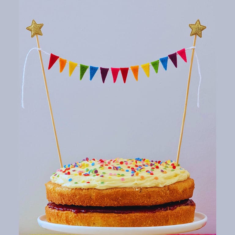 Felt Rainbow Cake Topper Bunting with Mini Isosceles Triangle Flags