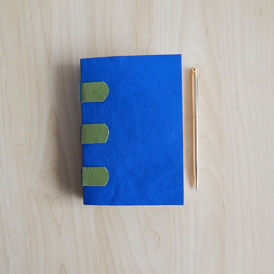 Blue & Green Leather Journal, Peacock Paper Lining. Gifts for Men, for women.