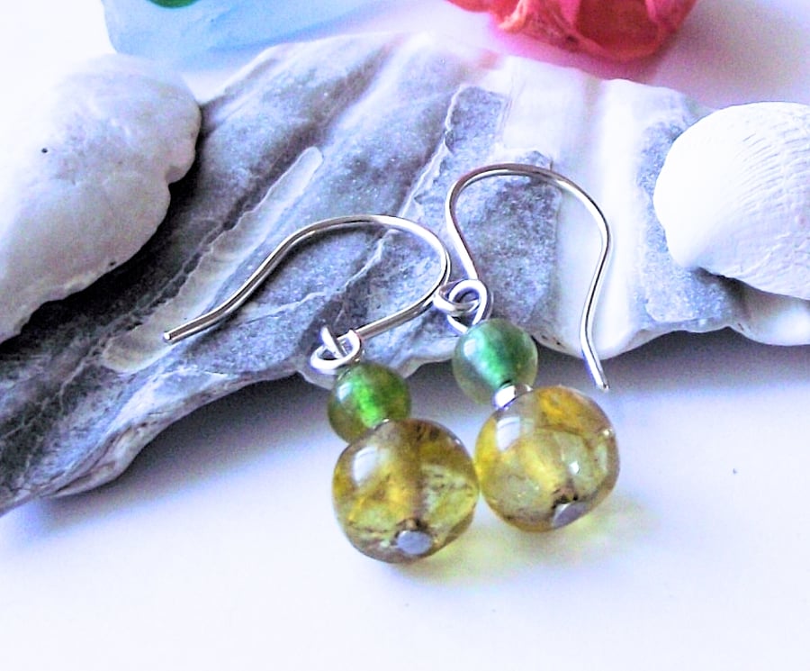 Lemon and green agate earrings