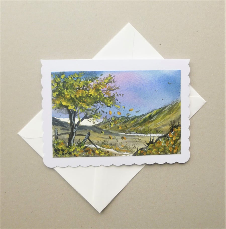 hand painted watercolour landscape blank card ( ref F 580.B4 )