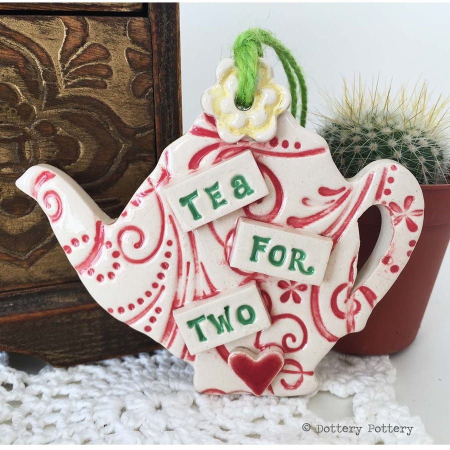 Ceramic teapot decoration with flower detail ceramic teapot plaque