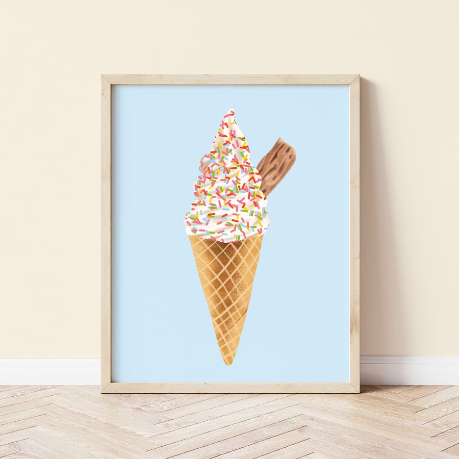 Ice Cream with Sprinkles Art Print, Ice Cream Print, Ice Cream Wall Art