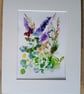 Peacock Butterfly and wild flowers  Watercolour painting  Signed Print