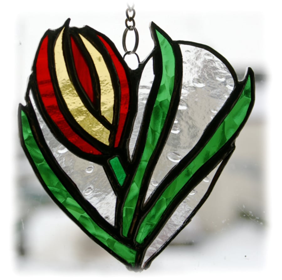 Tulip Heart  Suncatcher Stained Glass 