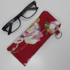 Glasses case red rose print fabric