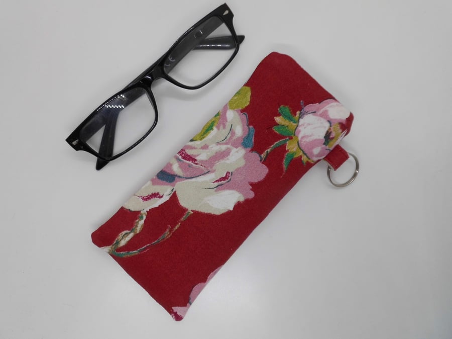 SOLD Glasses case red rose print fabric