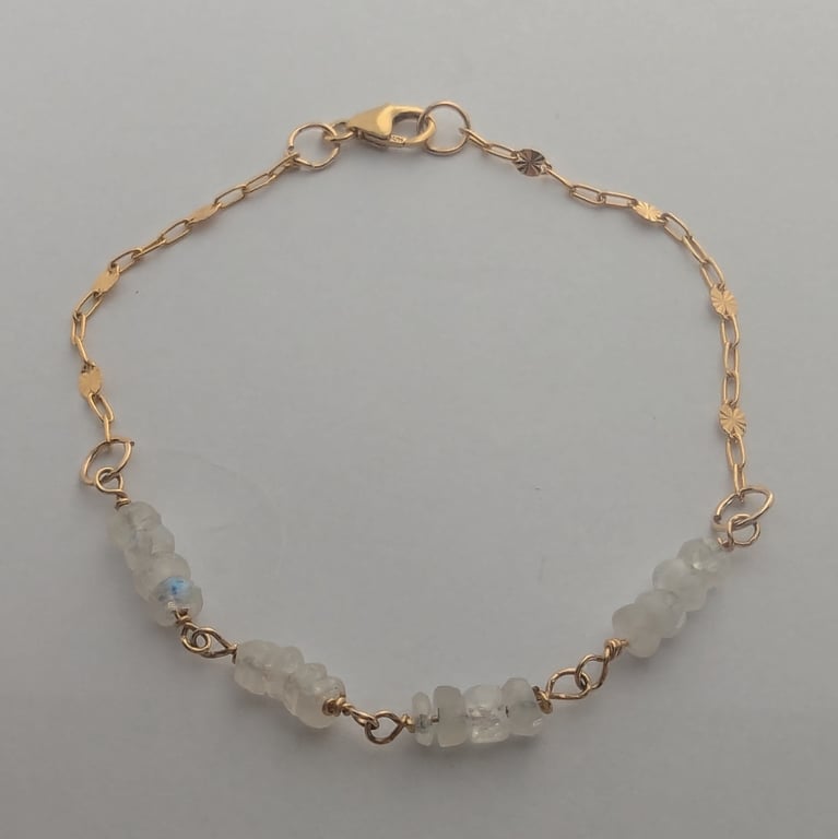 Moonstone Beaded Bar Bracelet, Gold filled