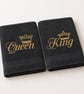 King & Queen Embroidered Hand Towel Set – Black & Gold