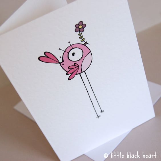 pink bird - greetings card