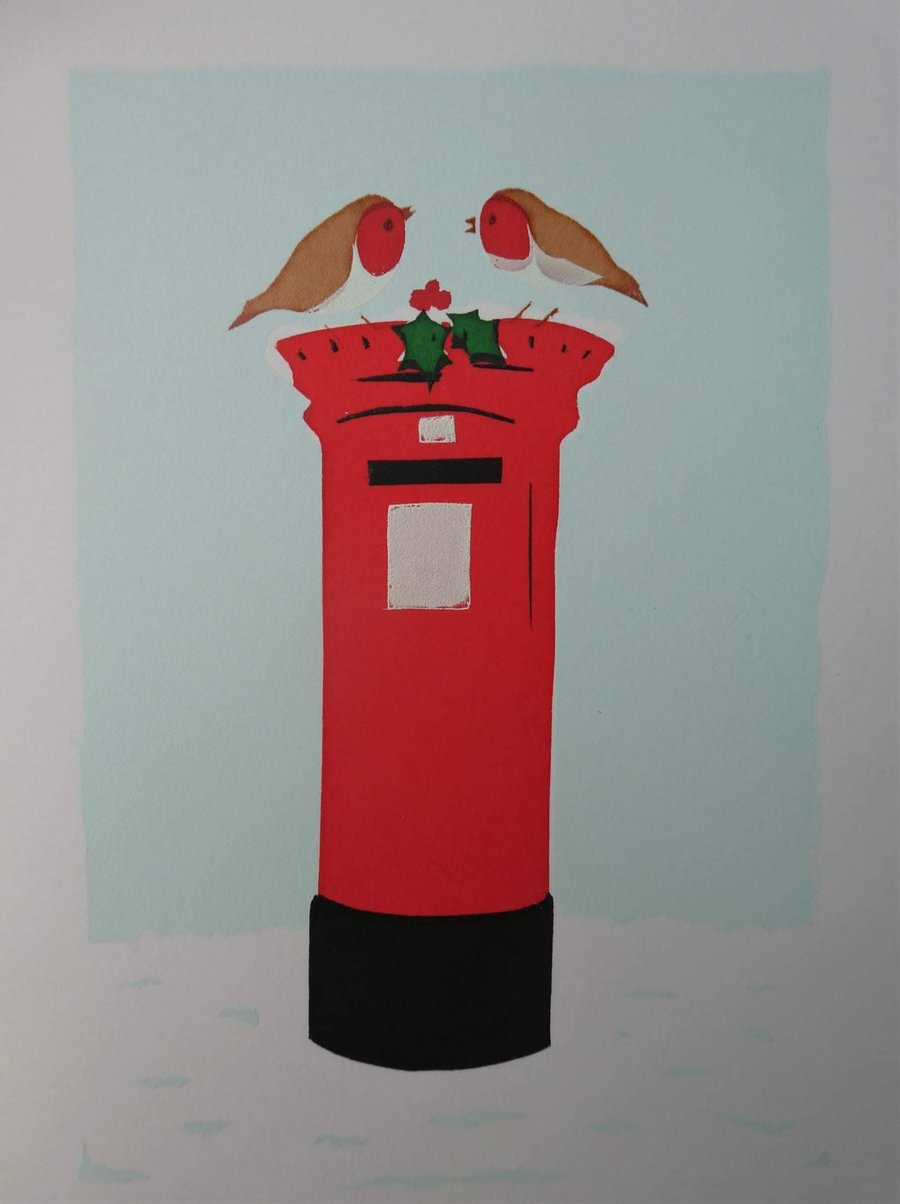 'Christmas Post' - Handmade Art Christmas Card