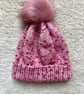 Hand Knitted Hat 20, mottled pink, Medium - Image 1