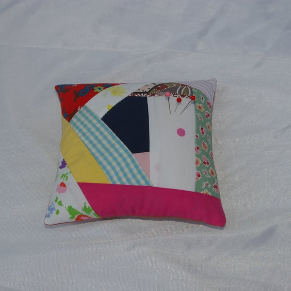 Pin Cushion large in crazy patchwork