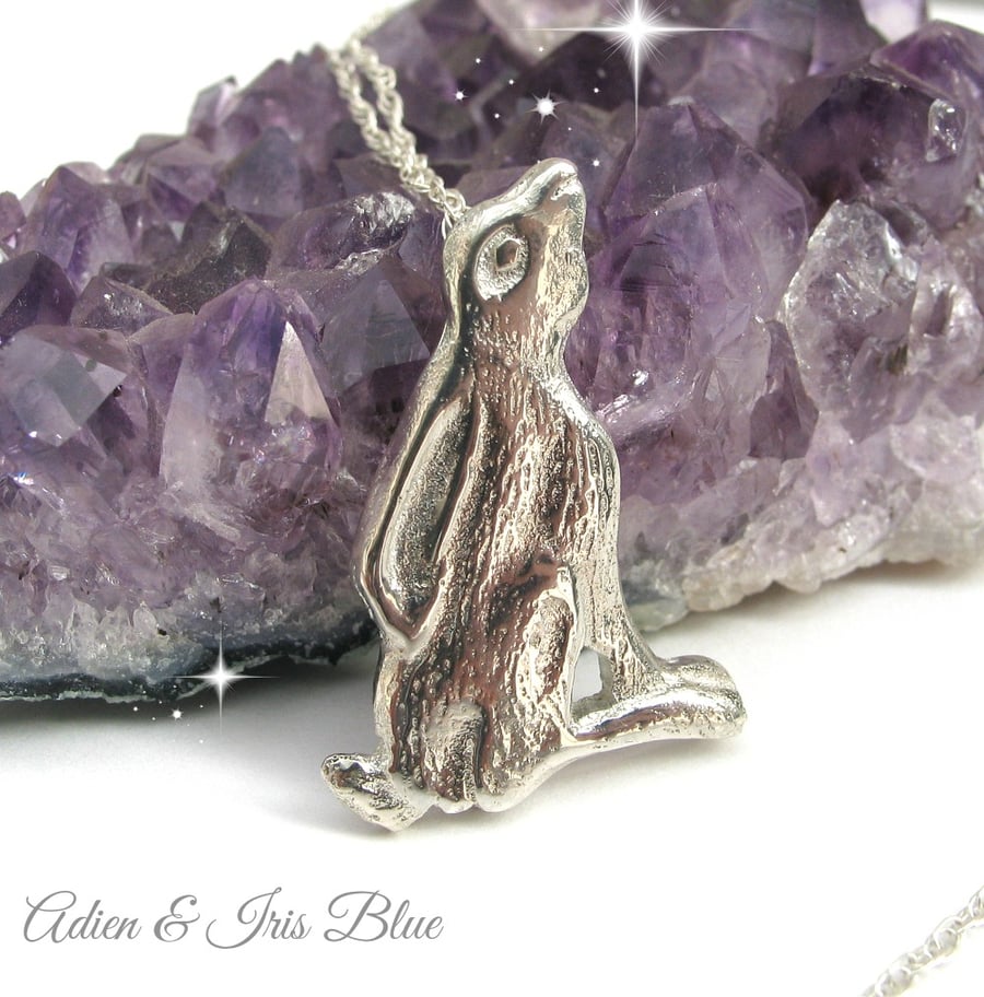 Moon Gazing Hare Necklace, Textured. 