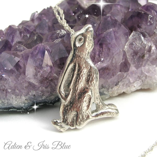Moon Gazing Hare Necklace, Textured. 