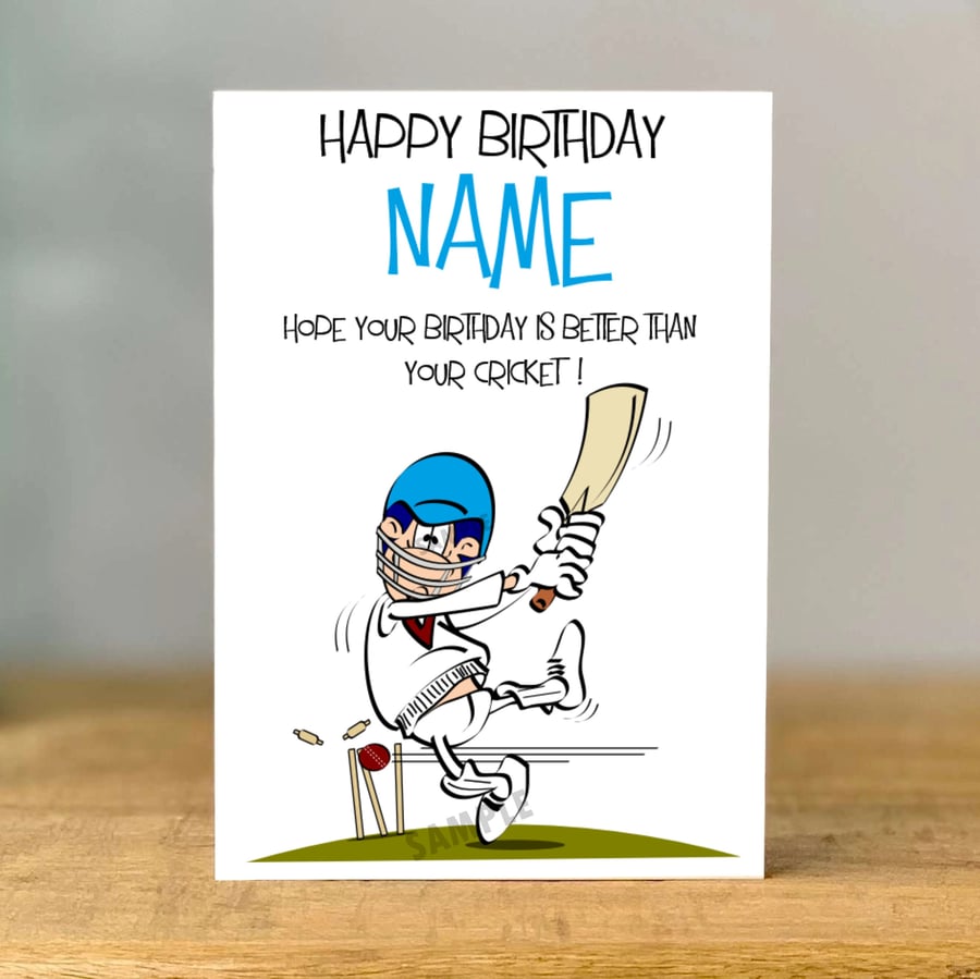 Personalised Cricket Birthday Card, mum, dad, grandad, gran, son, brother