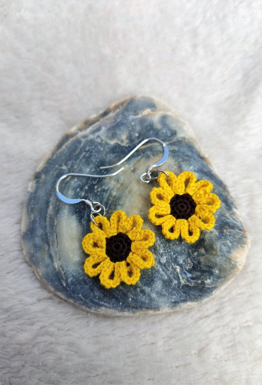 Micro-crochet sunflower earrings